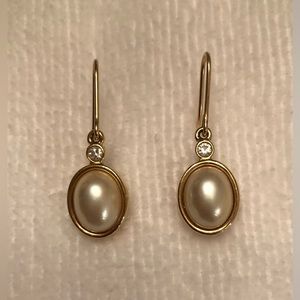 SOLD - Gold, Pearl & Rhinestone Dangle Earrings - New!